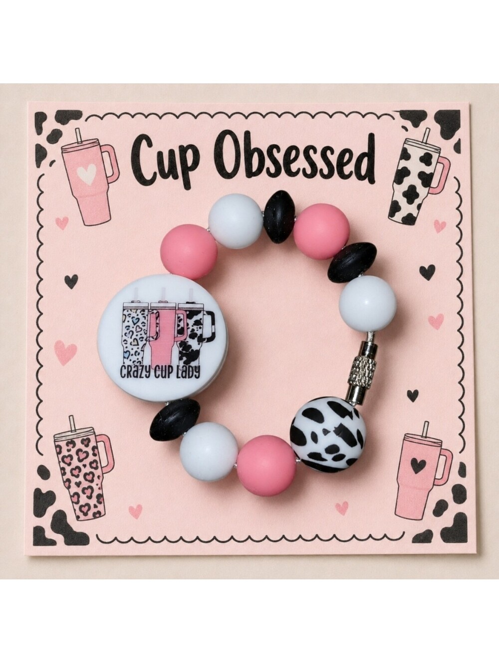 Crazy Cup Lady Keychain Purse Stanley Tumbler Charm Accessory